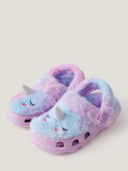 Monsoon Kids' Faux Fur Unicorn Slipper Clogs, Multi - view 2, Multi