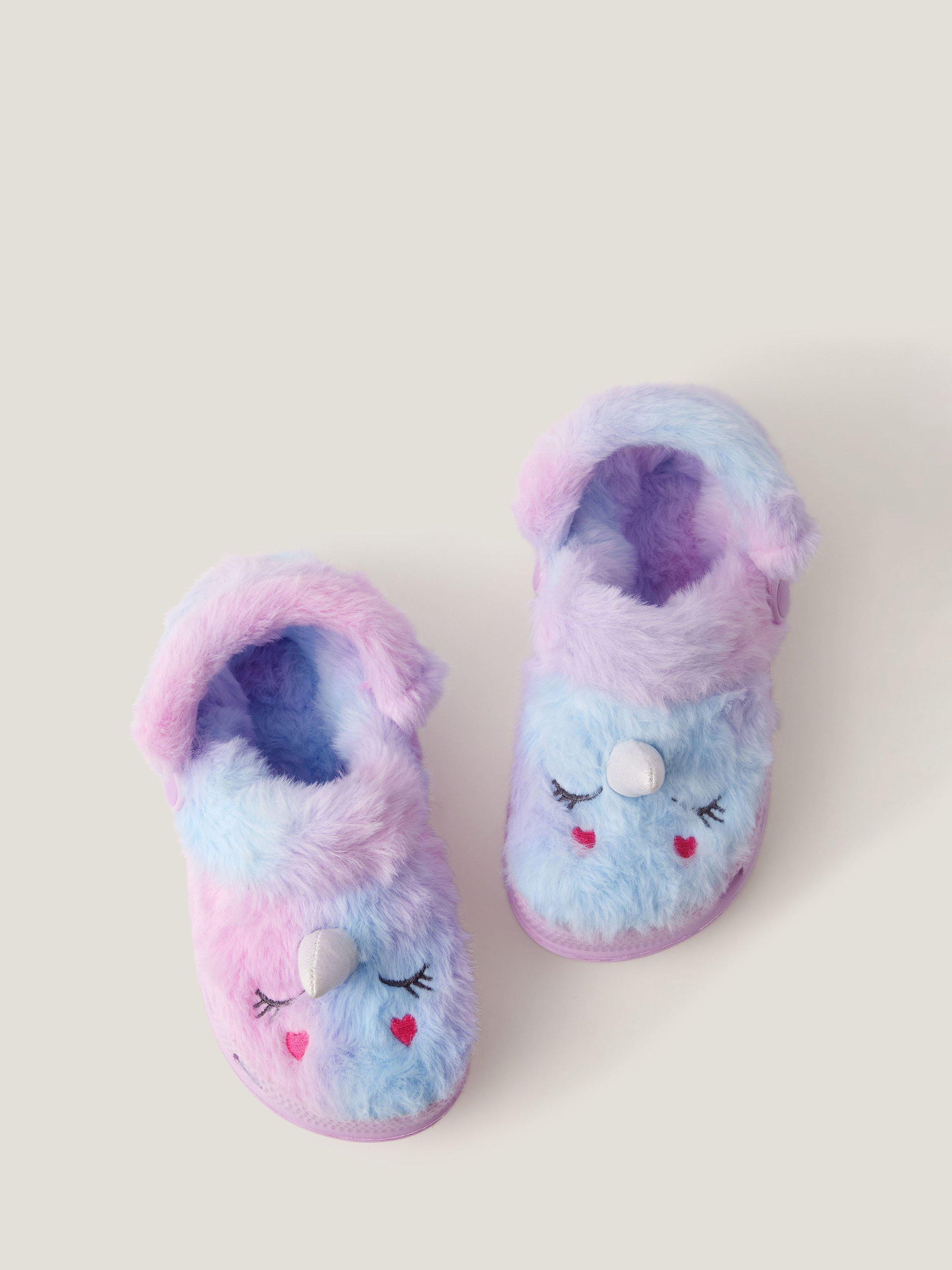 Product image 3 of 3, which shows Monsoon Kids' Faux Fur Unicorn Slipper Clogs, Multi, 7 Jnr