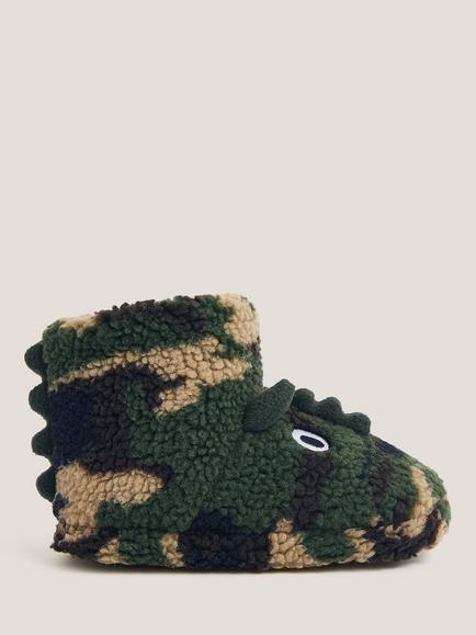 Monsoon Kids' Borg Dinosaur Slipper Boots, Green, Green