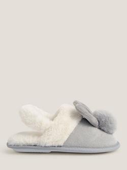 Monsoon Kids' Fluffy Bunny Slippers, Grey, Grey