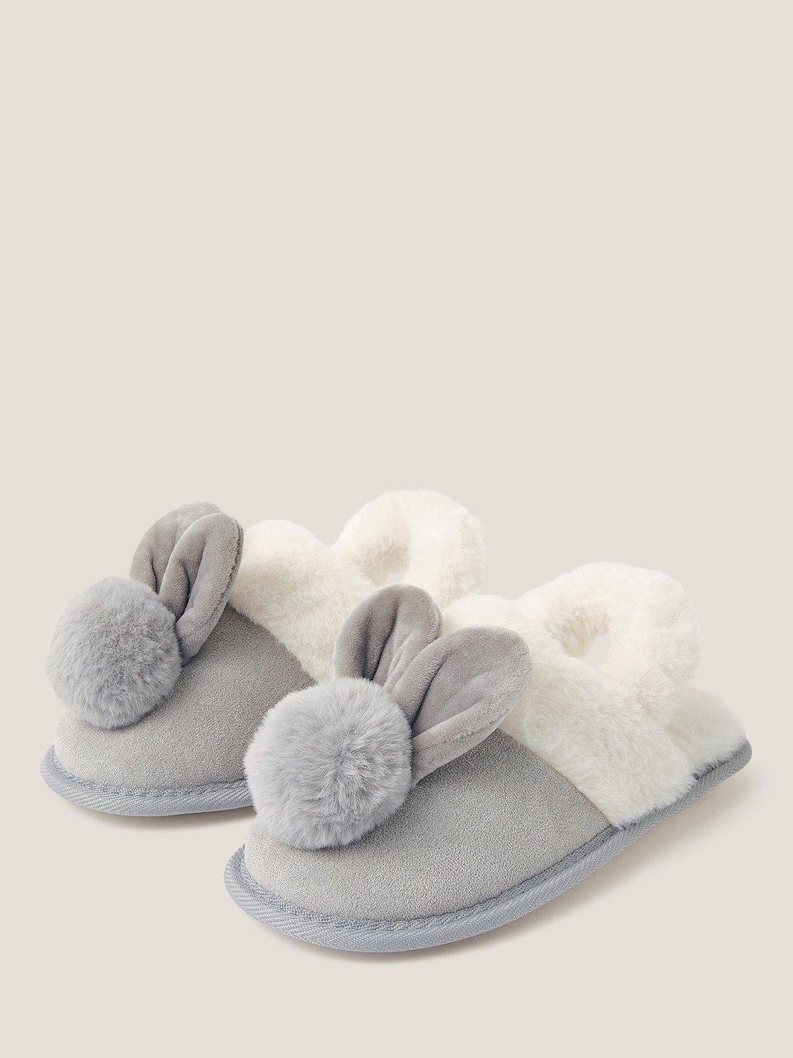 Product image 2 of 3, which shows Monsoon Kids' Fluffy Bunny Slippers, Grey, 7