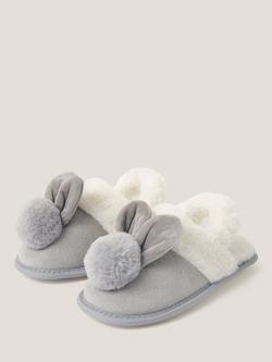 Monsoon Kids' Fluffy Bunny Slippers, Grey - view 2, Grey