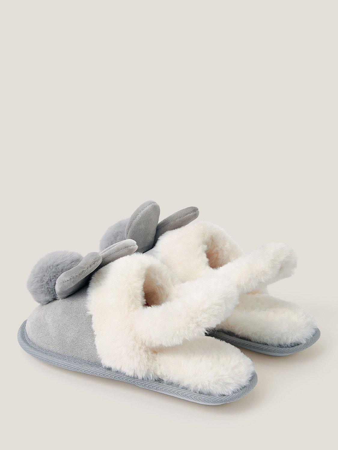 Product image 3 of 3, which shows Monsoon Kids' Fluffy Bunny Slippers, Grey, 7