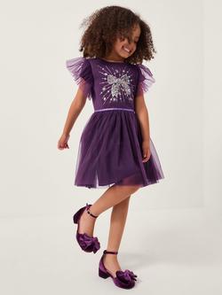 Monsoon Kids' Tulle Ruffle Sleeve Disco Dress, Purple, Purple