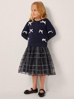Monsoon Kids' 2-in-1 Mesh Check Dress, Navy, Navy
