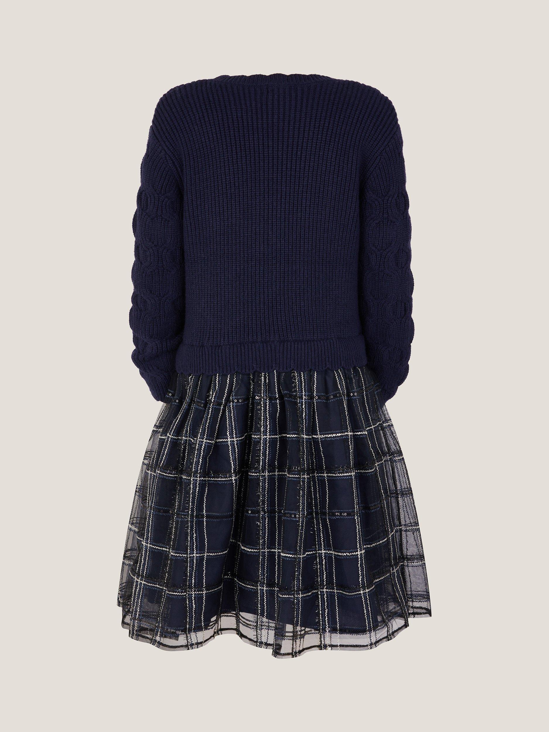 Product image 3 of 4, which shows Monsoon Kids' 2-in-1 Mesh Check Dress, Navy, 2-3 years