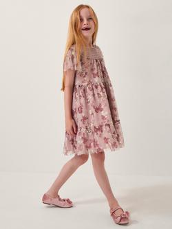 Monsoon Kids' Metallic Butterfly Party Dress, Pink, Pink
