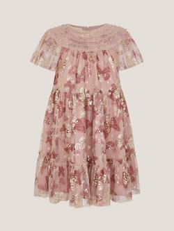 Monsoon Kids' Metallic Butterfly Party Dress, Pink - view 2, Pink