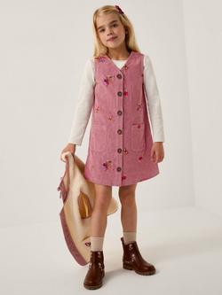 Monsoon Kids' Corduroy Embroidered Pinafore Dress, Pink, Pink