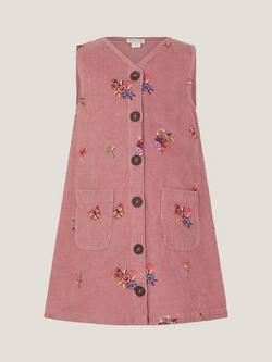 Monsoon Kids' Corduroy Embroidered Pinafore Dress, Pink - view 2, Pink