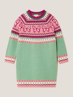 Monsoon Kids' Wool Blend Fair Isle Jumper Dress, Green - view 2, Green