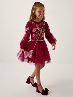 Monsoon Kids' Tulle Ruffle Disco Dress, Burgundy, Burgundy