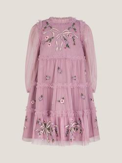 Monsoon Kids' Floral Tulle Dress, Purple - view 2, Purple