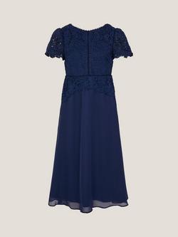 Monsoon Kids' Monica Floral Lace Maxi Dress, Navy, Navy