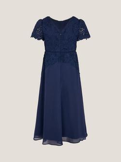 Monsoon Kids' Monica Floral Lace Maxi Dress, Navy - view 2, Navy