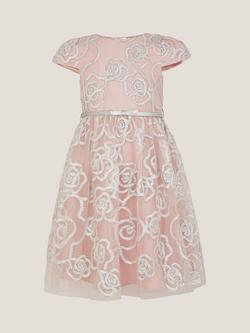 Monsoon Kids' Rose Tinsel Party Dress, Pink, Pink