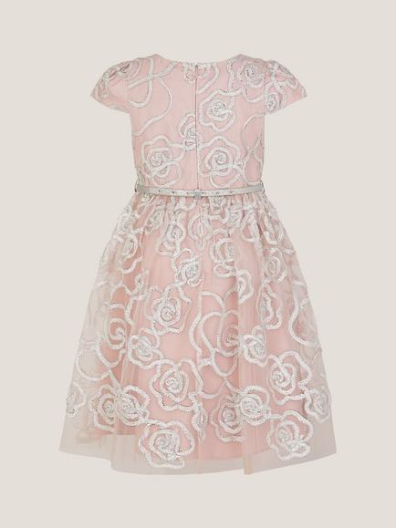 Monsoon Kids' Rose Tinsel Party Dress, Pink - view 2, Pink