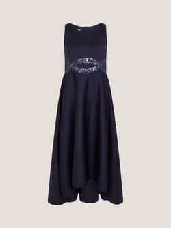 Monsoon Kids' Sleeveless Sequin Prom Dress, Navy - view 2, Navy