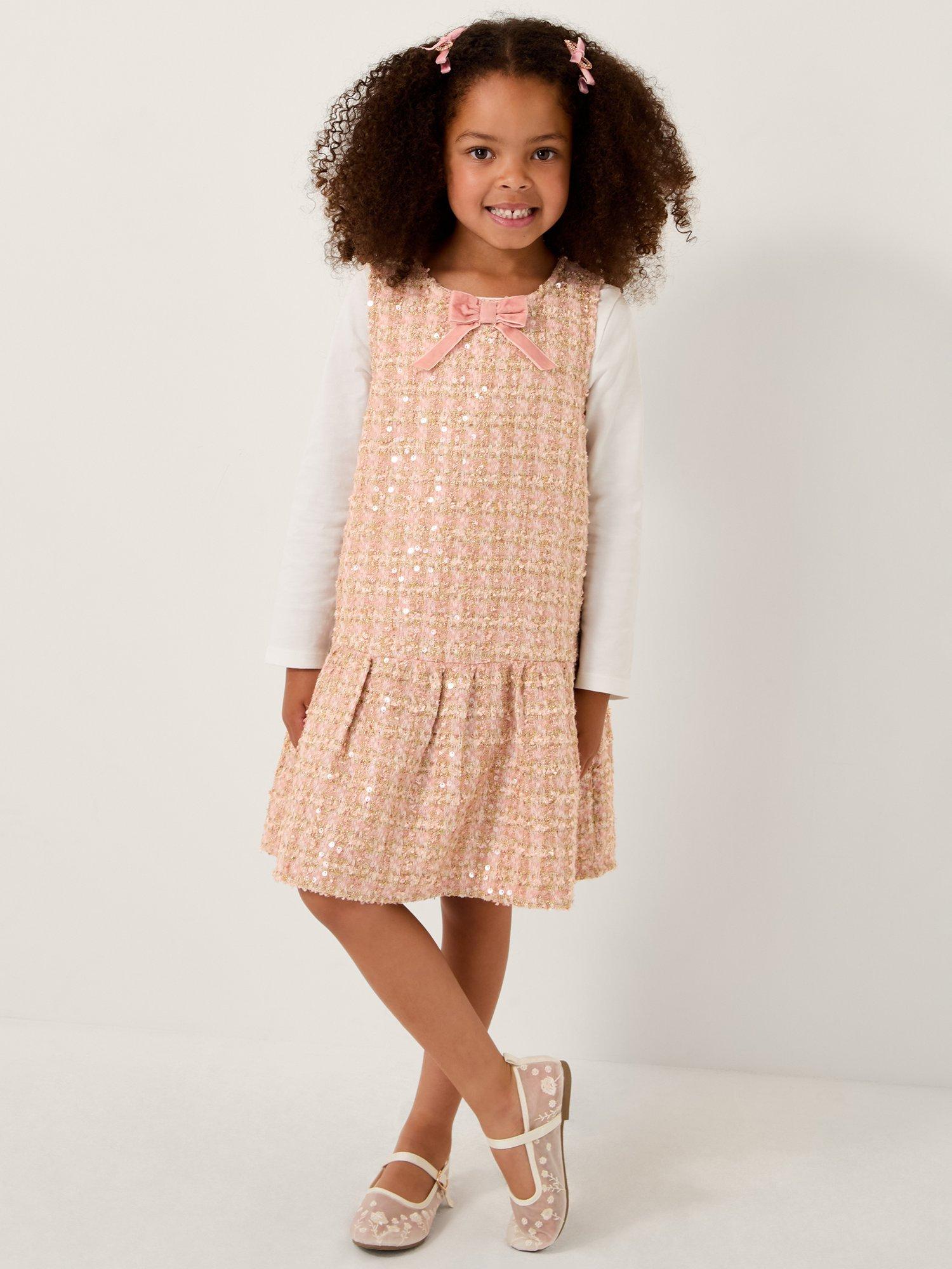 Monsoon Kids' Tweed Pinafore Dress, Pink