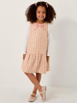 Monsoon Kids' Tweed Pinafore Dress, Pink, Pink