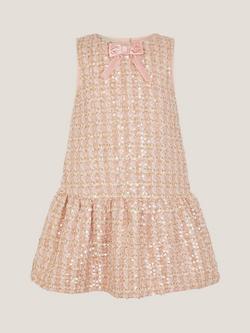 Monsoon Kids' Tweed Pinafore Dress, Pink - view 2, Pink