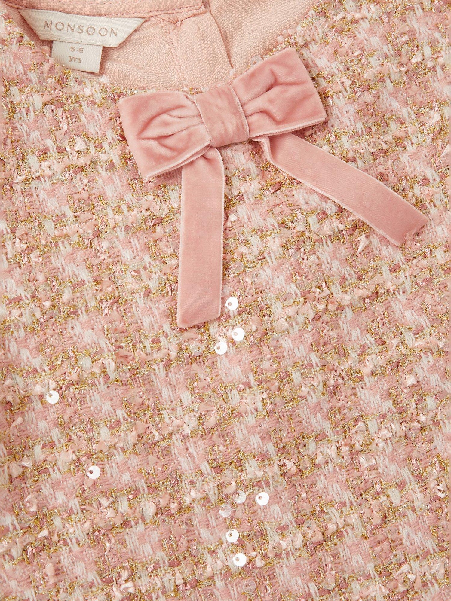 pink tweed pinafore dress Phi Clothing