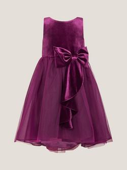 Monsoon Kids' Velvet Bow Party Dress, Purple - view 2, Purple