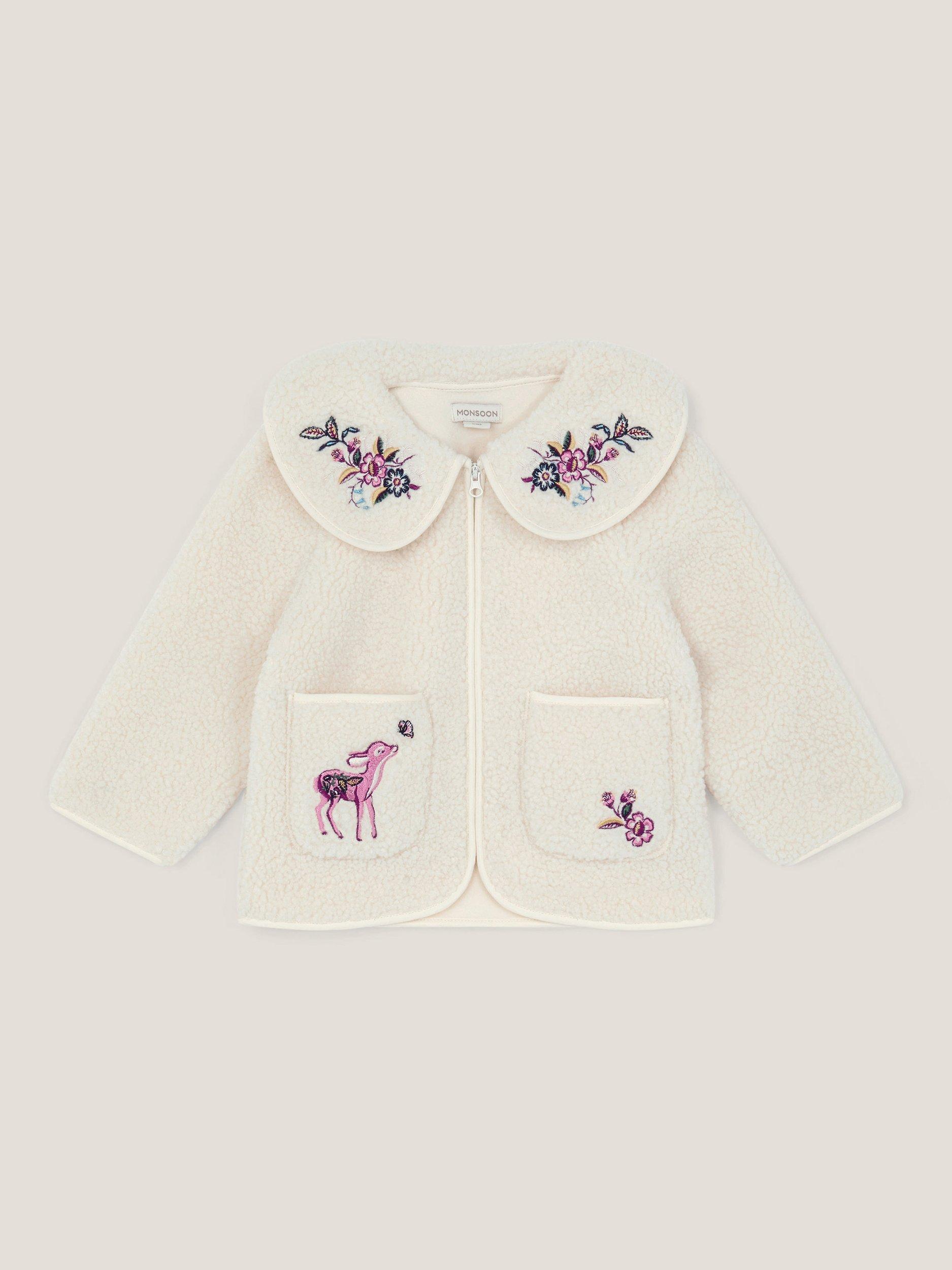 Product image 2 of 4, which shows Monsoon Kids' Baby Borg Fleece Jacket, Cream, 3-6 months
