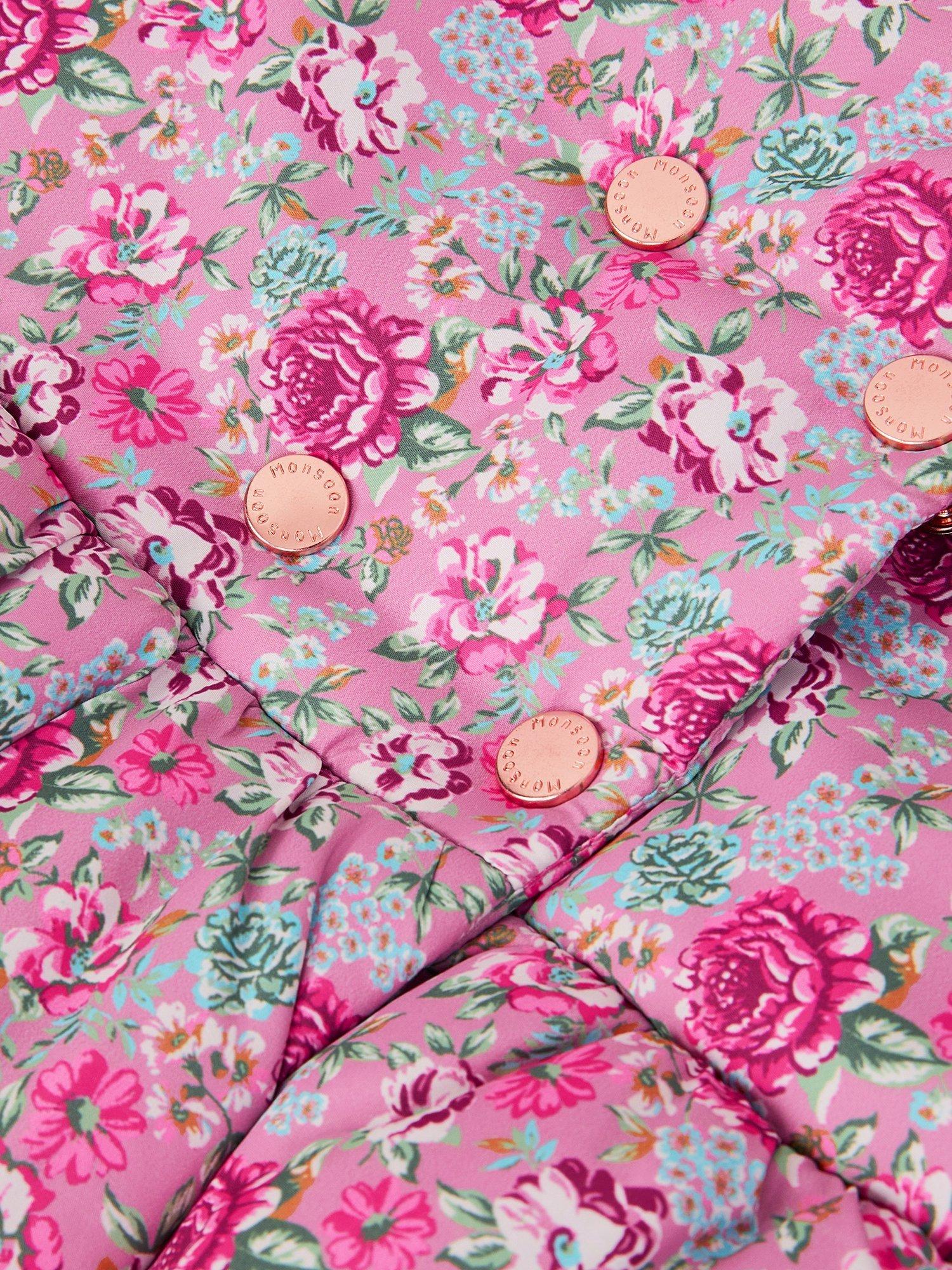 Product image 4 of 4, which shows Monsoon Baby Double Breasted Padded Dolly Coat, Pink, 3-6 months