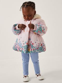 Monsoon Baby Pippa Padded Faux Fur Collar Coat, Pink, Pink