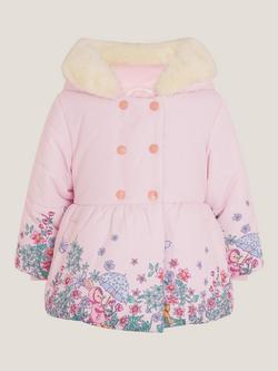 Monsoon Baby Pippa Padded Faux Fur Collar Coat, Pink - view 2, Pink