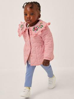 Monsoon Baby Quilted Embroidered Peter Pan Coat, Pink, Pink