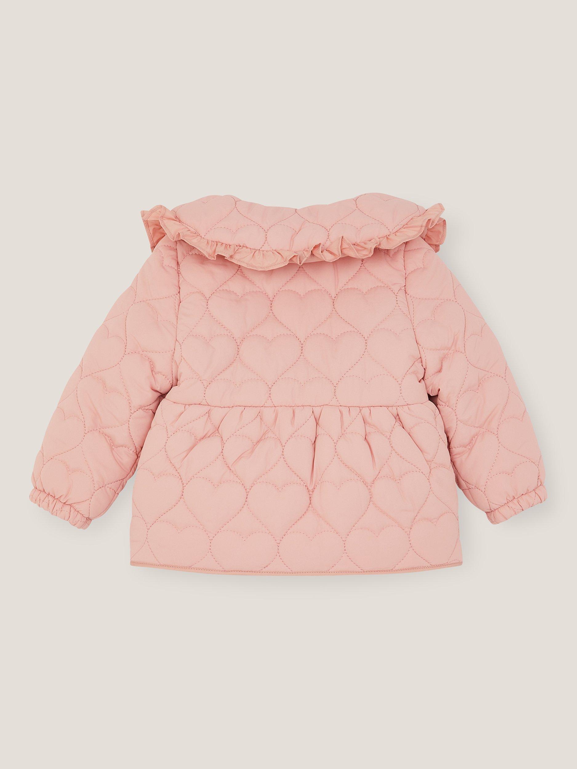 Product image 3 of 4, which shows Monsoon Baby Quilted Embroidered Peter Pan Coat, Pink, 3-6 months