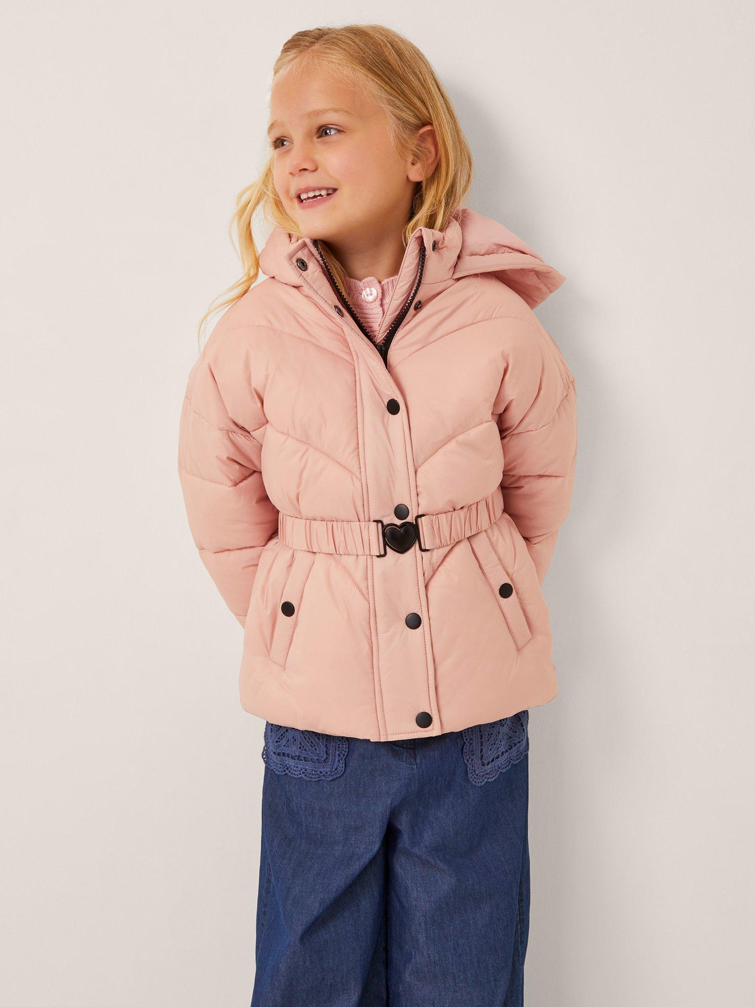 Product image 1 of 3, which shows Monsoon Kids' Belted Puffer Coat, Pink, 3-4 years