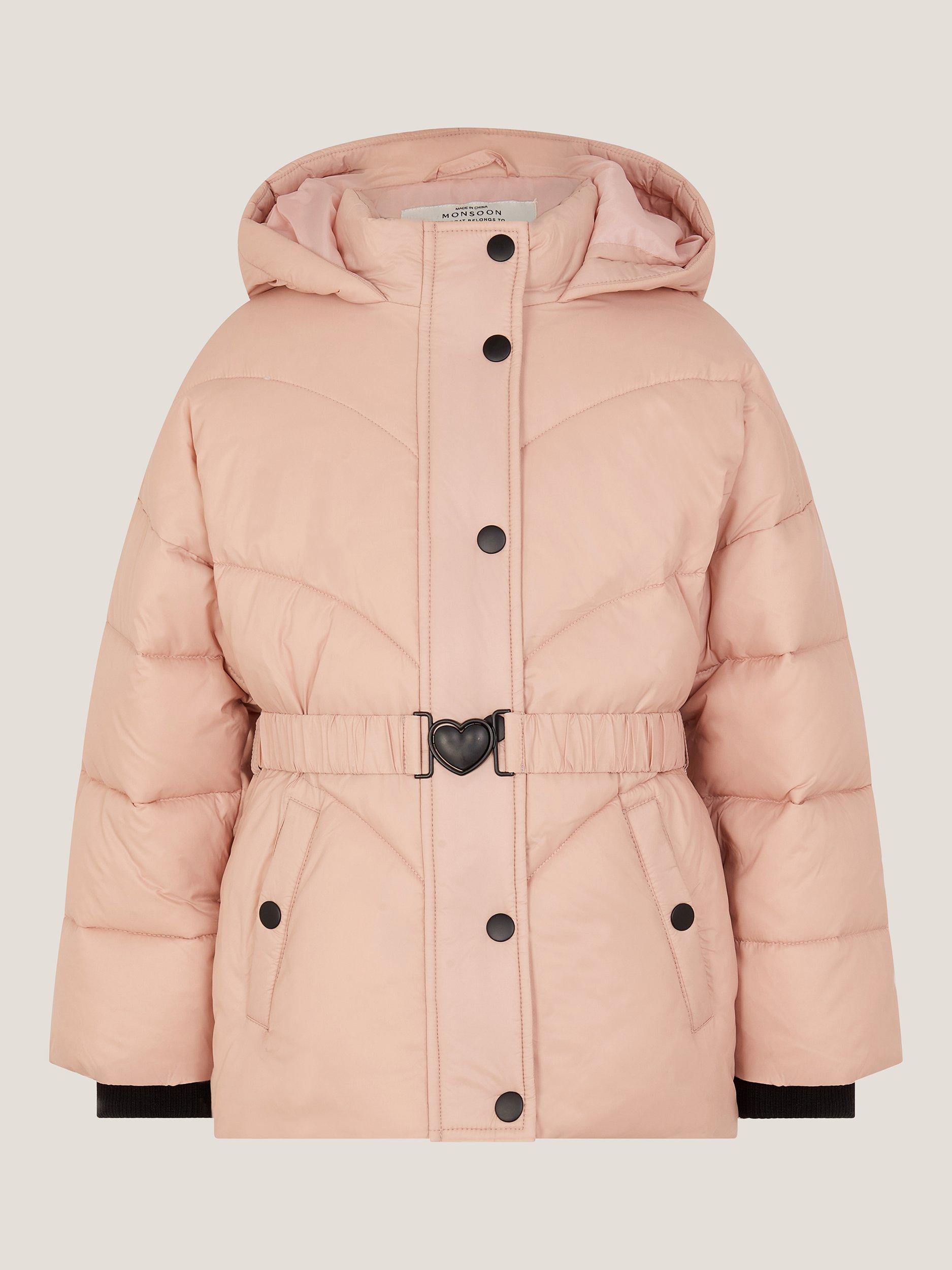 Product image 2 of 3, which shows Monsoon Kids' Belted Puffer Coat, Pink, 3-4 years