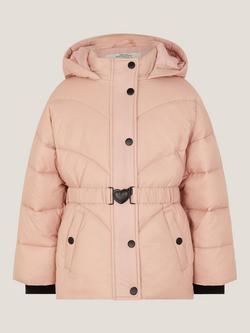 Monsoon Kids' Belted Puffer Coat - view 2, Pink