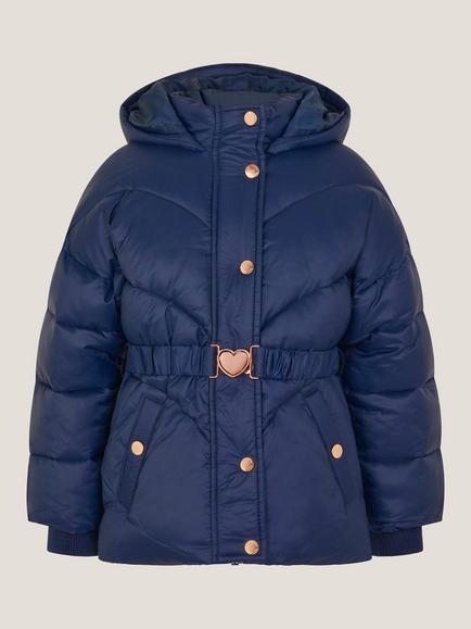 Monsoon Kids' Belted Puffer Coat - view 2, Navy
