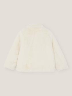 Monsoon Kids' Faux Fur Bow Embellished Coat, Cream - view 2, Cream