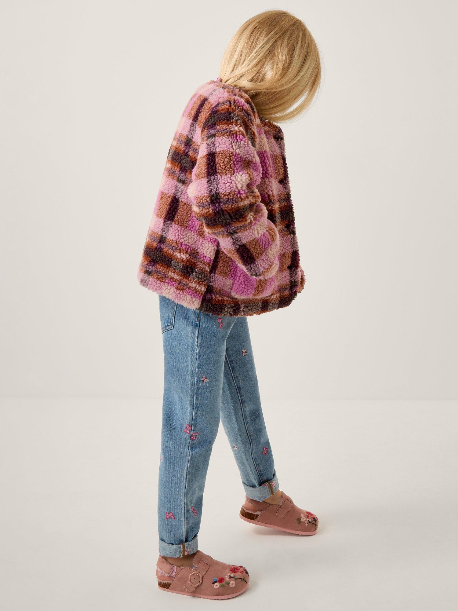 Product image 1 of 4, which shows Monsoon Kids' Check Borg Jacket, Pink, 3-4 years