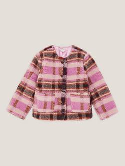 Monsoon Kids' Check Borg Jacket, Pink - view 2, Pink