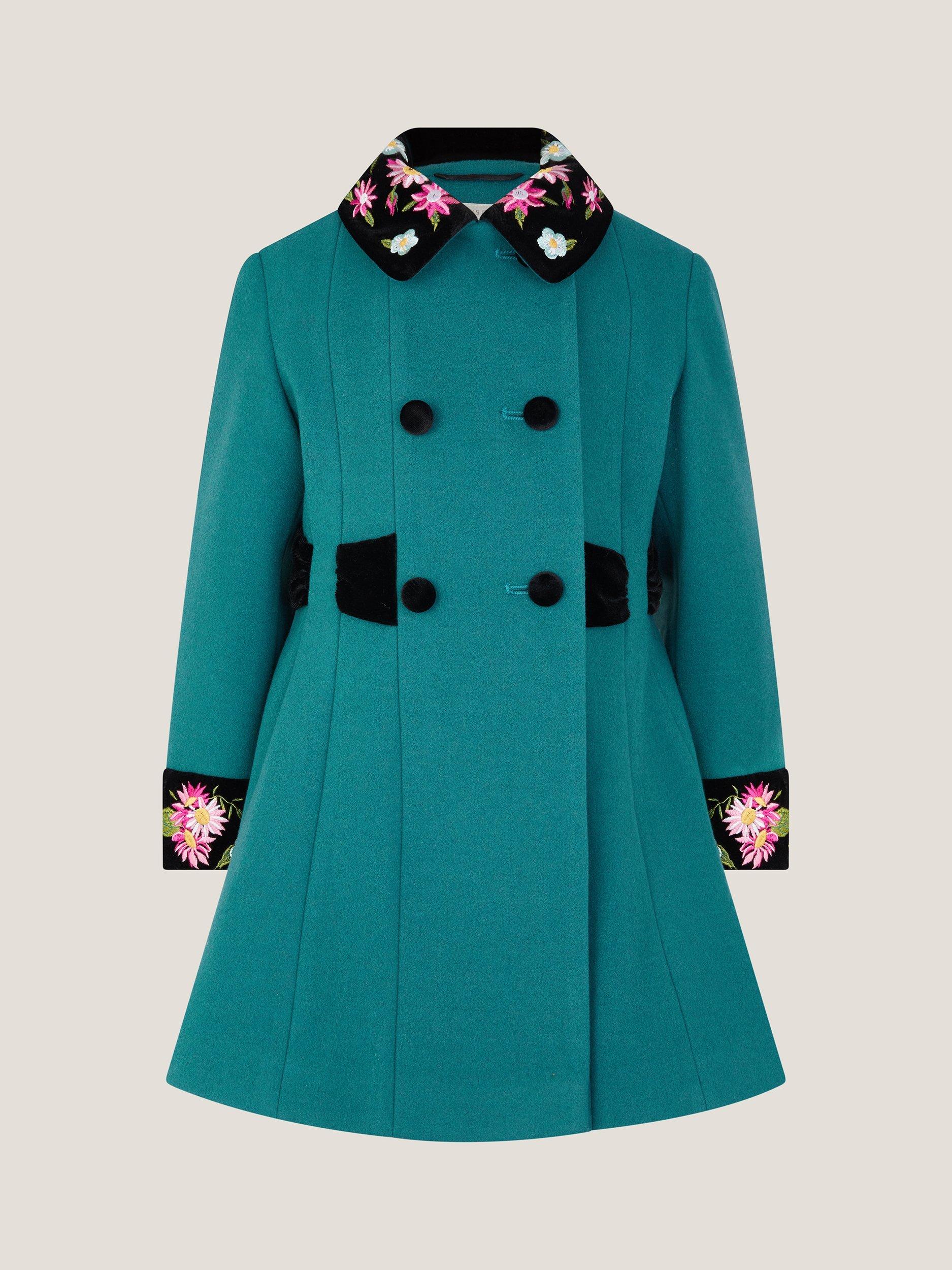 Product image 2 of 4, which shows Monsoon Kids' Double Breasted Coat, Teal, 3-4 years