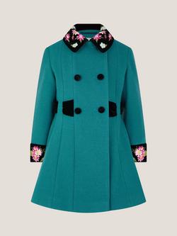 Monsoon Kids' Double Breasted Coat, Teal - view 2, Teal