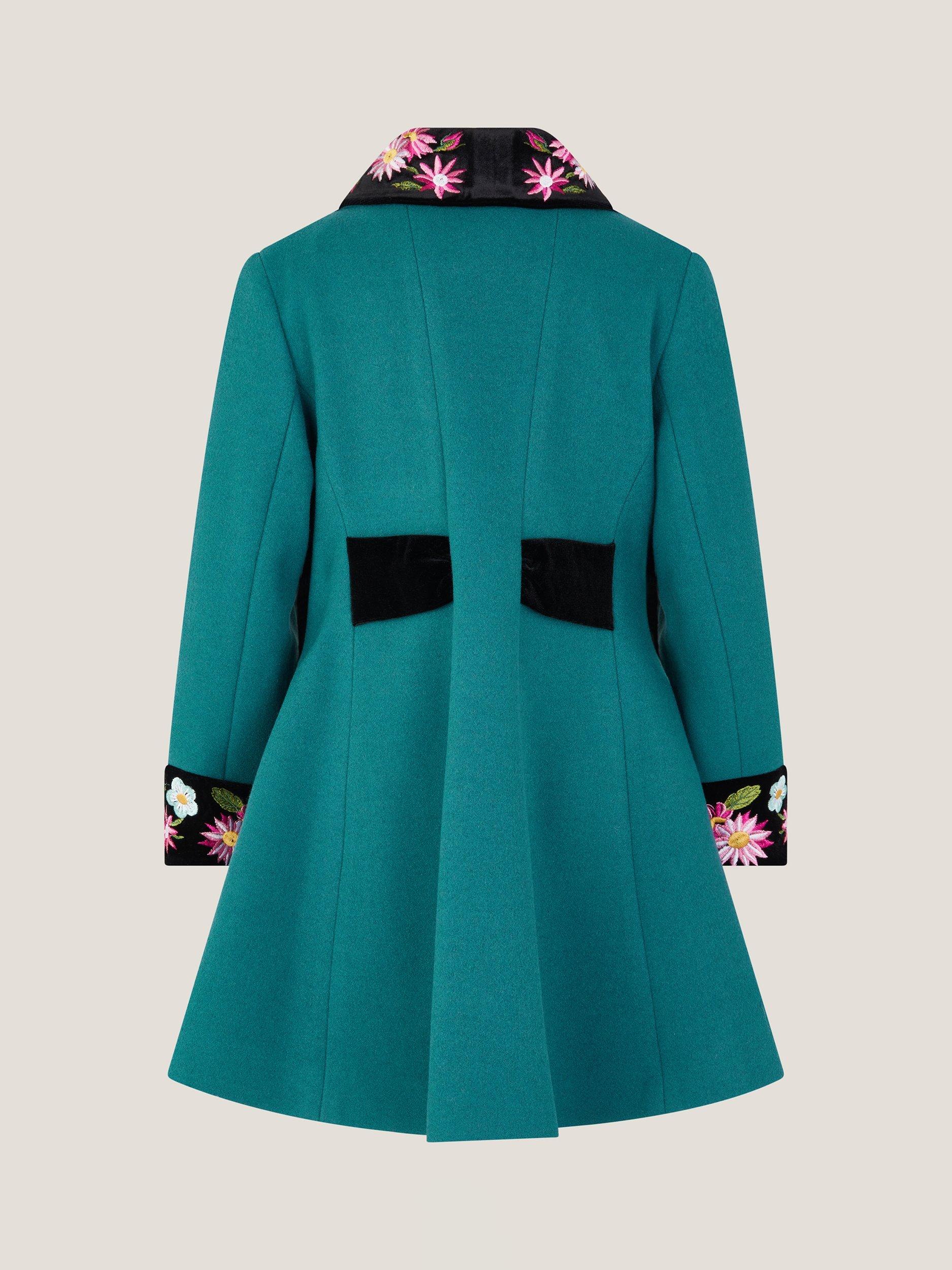 Product image 3 of 4, which shows Monsoon Kids' Double Breasted Coat, Teal, 3-4 years