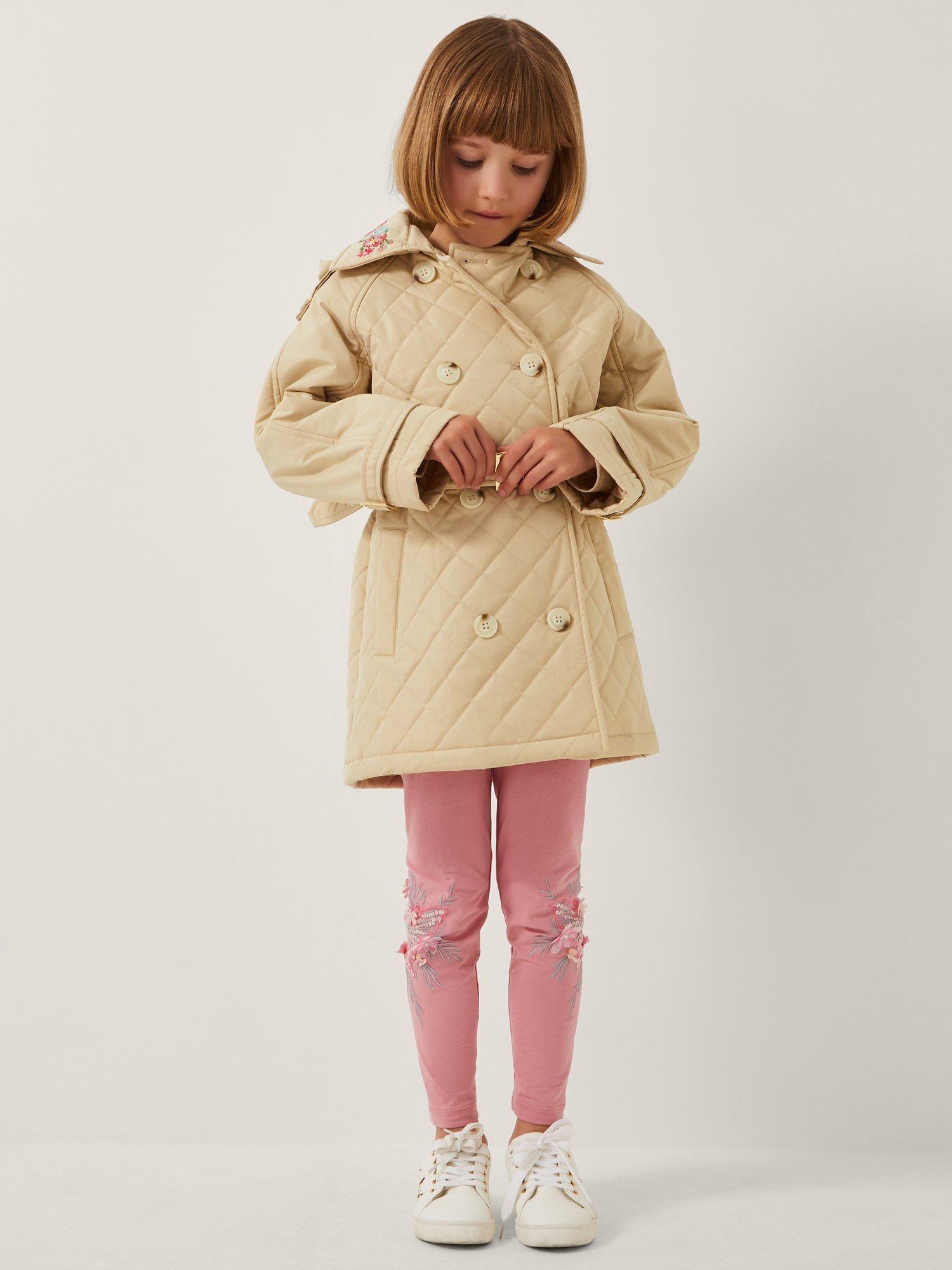 Product image 1 of 4, which shows Monsoon Kids' Embroidered Double Breasted Trench Coat, Cream, 3-4 years