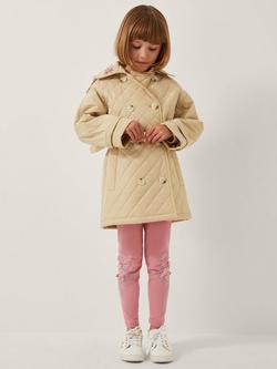 Monsoon Kids' Embroidered Double Breasted Trench Coat, Cream, Cream