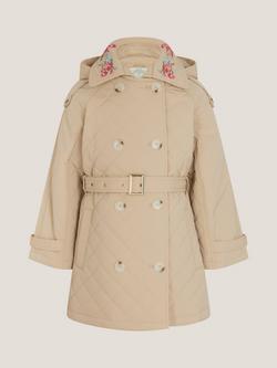 Monsoon Kids' Embroidered Double Breasted Trench Coat, Cream - view 2, Cream