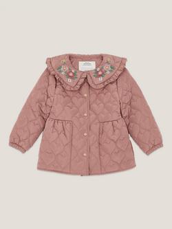 Monsoon Kids' Embroidered Quilted Heart Coat, Pink - view 2, Pink