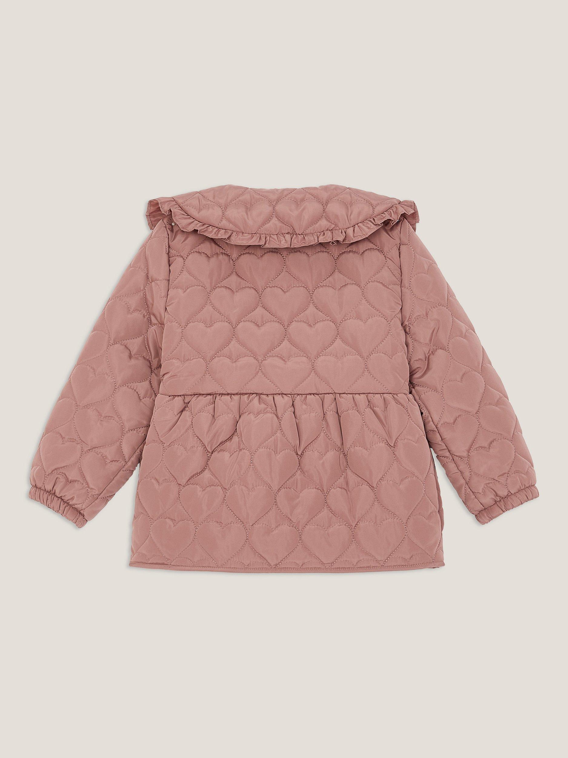 Product image 3 of 4, which shows Monsoon Kids' Embroidered Quilted Heart Coat, Pink, 3-4 years