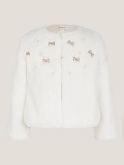Monsoon Kids' Embellished Faux Fur Coat, Ivory, Ivory
