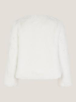 Monsoon Kids' Embellished Faux Fur Coat, Ivory - view 2, Ivory